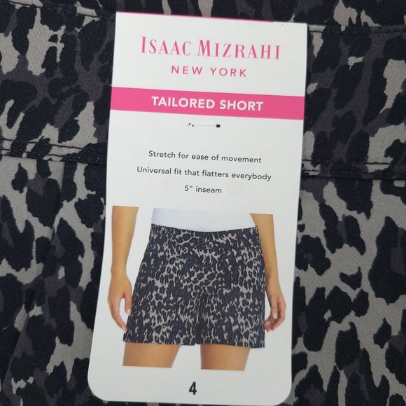 Isaac Mizrahi Women Tailored Shorts NEW 5" Inseam Black Animal Print Stretch - Picture 4 of 9